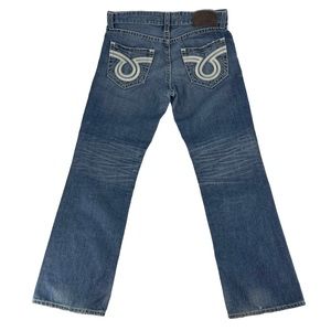 Big Star Jeans Mens 34Rx32 Blue Cowboy Cut Pioneer Bootcut Light Wash Whiskers